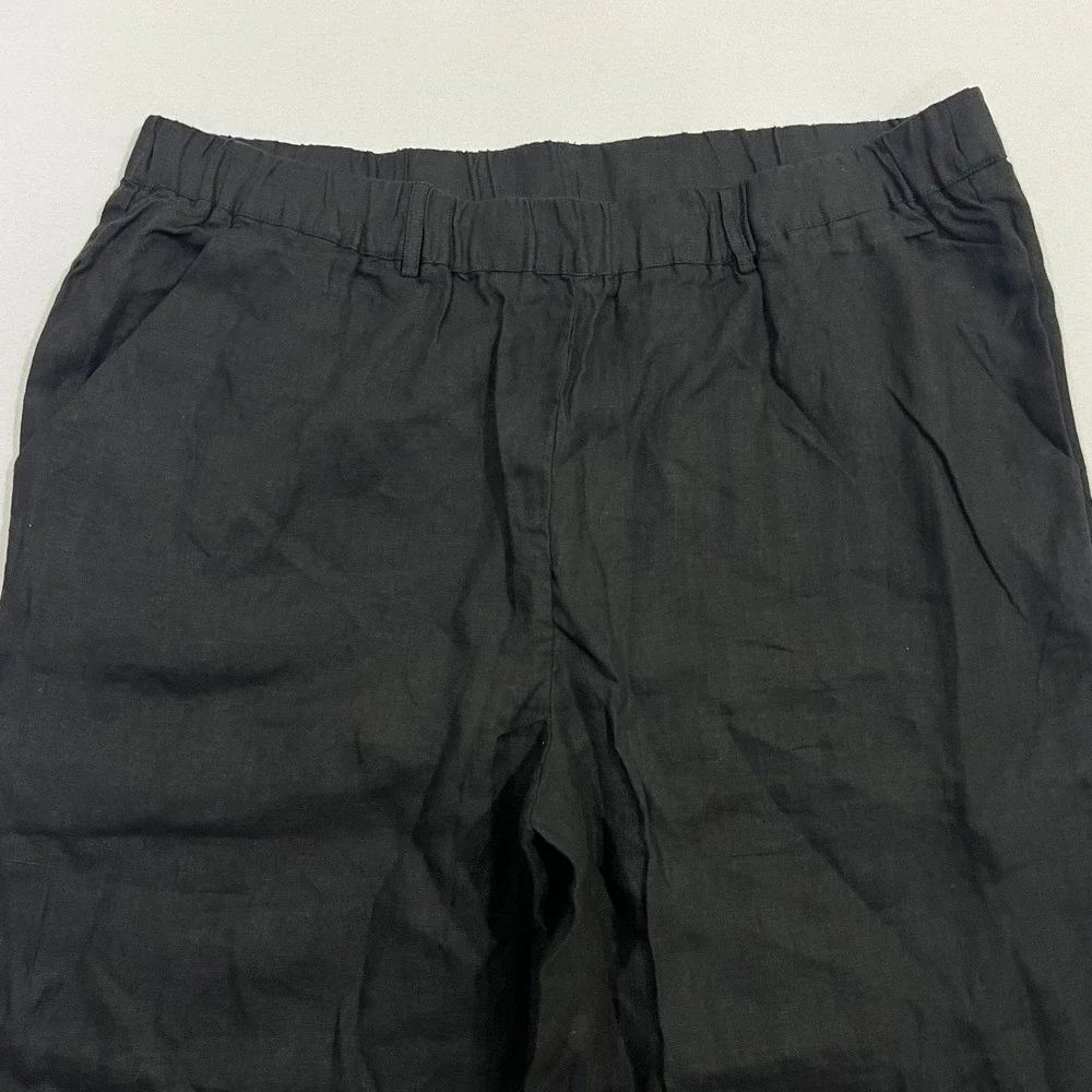 Quince European 100%‎ Linen Pants Lagenlook Relaxed Elastic Waist Black Women XL